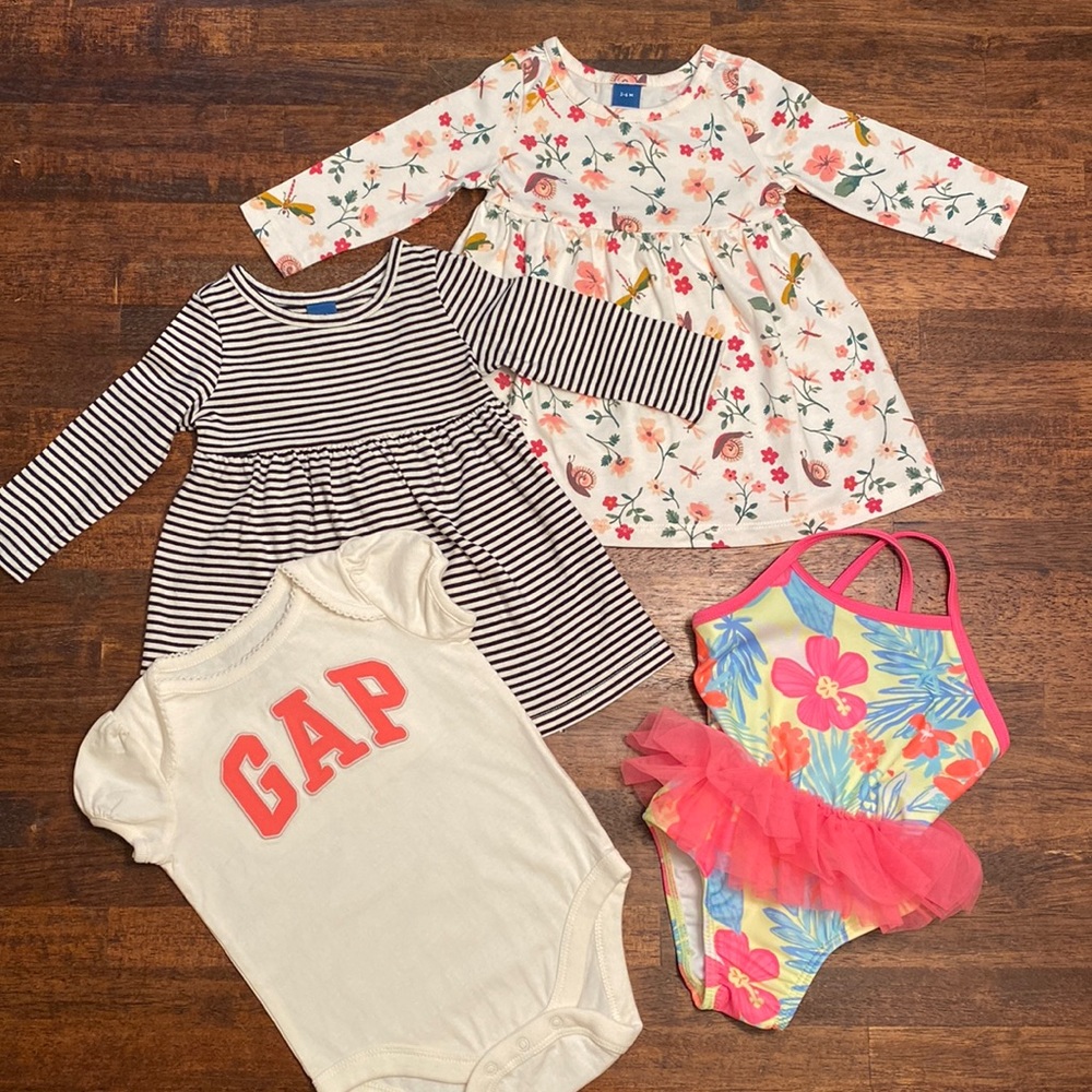 3-6 Month Dresses, Gap Onesie, Wonder Nation Swim Suit